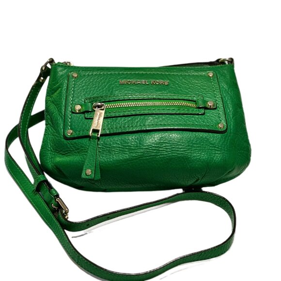 Michael Kors Crossbody Bag Green Pebbled Leather – Pre-Owned in Good Condition - Picture 1 of 16